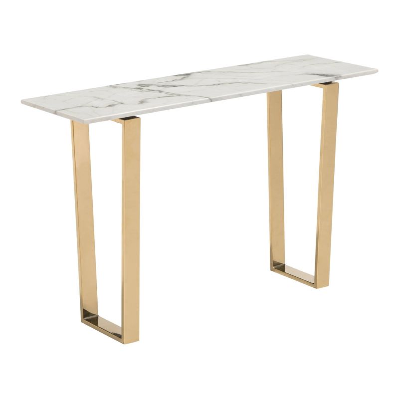 Modern Faux Marble and Stainless Steel 47" Rectangular Console Table - Stone/Gold - ZM Home, 1 of 17