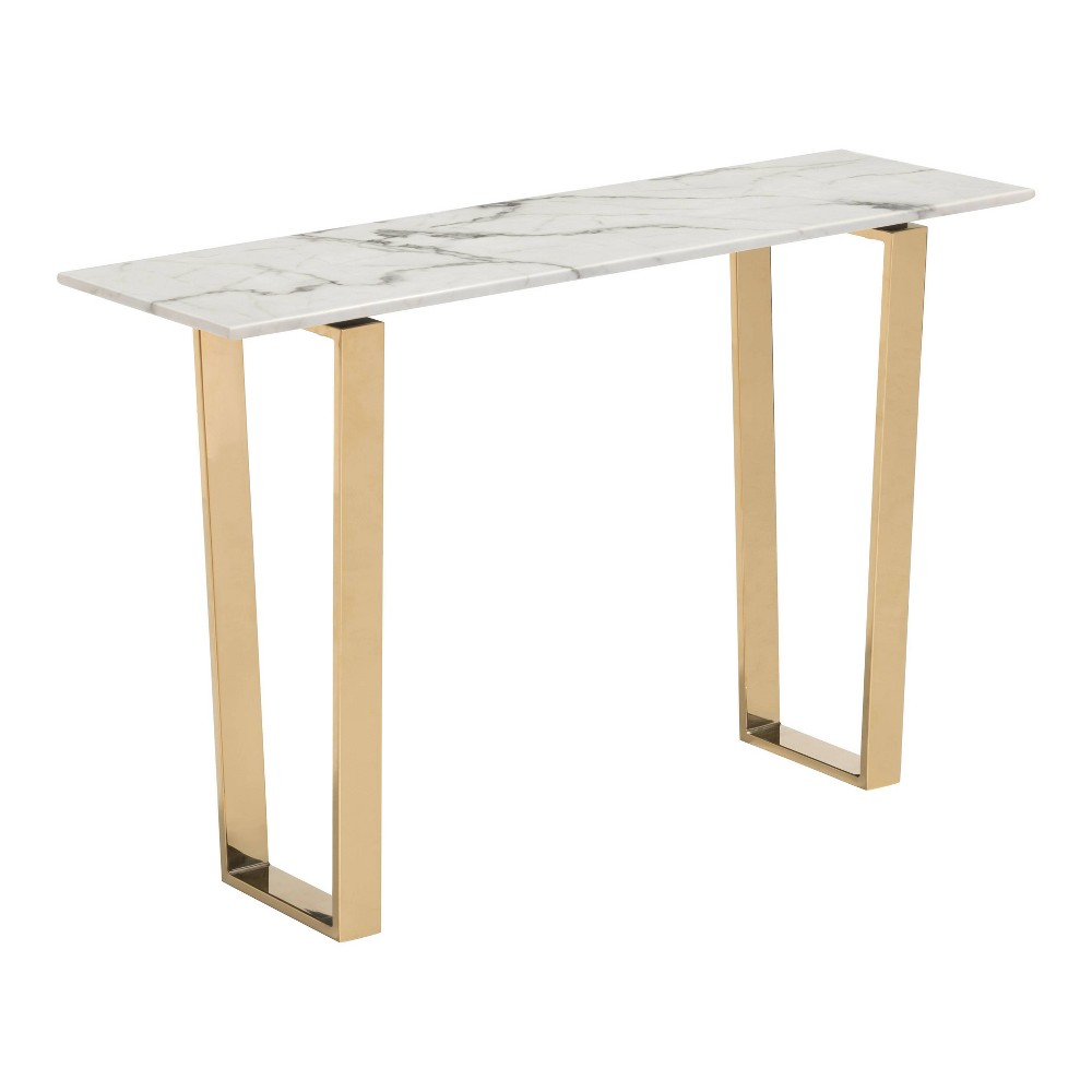 Photos - Coffee Table Modern Faux Marble and Stainless Steel 47" Rectangular Console Table - Sto