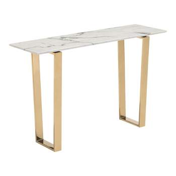 Modern Faux Marble and Stainless Steel 47" Rectangular Console Table - Stone/Gold - ZM Home