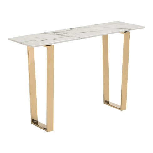 Modern Faux Marble and Stainless Steel 47" Rectangular Console Table - Stone/Gold - ZM Home - image 1 of 4