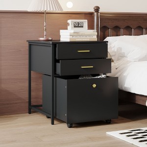 FUFU&GAGA Black Nightstand with Ample Storage - 3 - Drawer Bedside Table for Bedroom Organization - 1 of 4