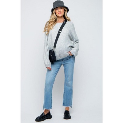 PinkBlush Light Blue Raw Edge Crop Maternity Jeans