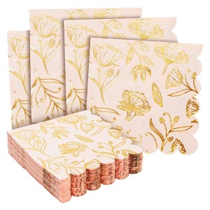 Sparkle and Bash 50 Pack Floral Paper Napkins, Scalloped Cocktail Napkins for Wedding & Birthday Party Decoration Supplies, Pink 5 x 5 In - 1 of 4