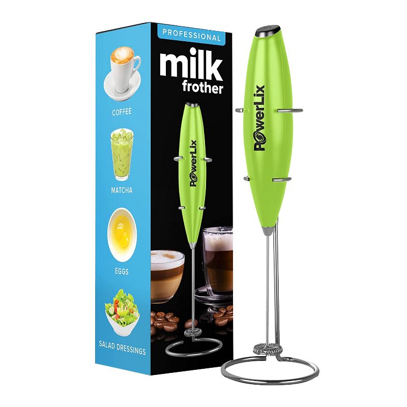 PowerLix Milk Frother Handheld Battery Operated Electric Whisk Foam Maker For Coffee - With Stainless Steel Stand Included, 1 of 4