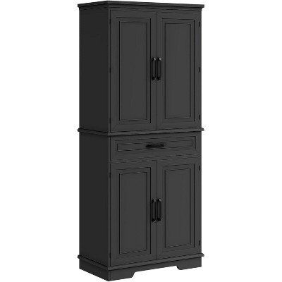 72" Tall Pantry Cabinet, Farmhouse Kitchen Storage Cabinet with Drawer, 4 Adjustable Shelves, 6 Door Shelves, for Bathroom, Dining Room, Black