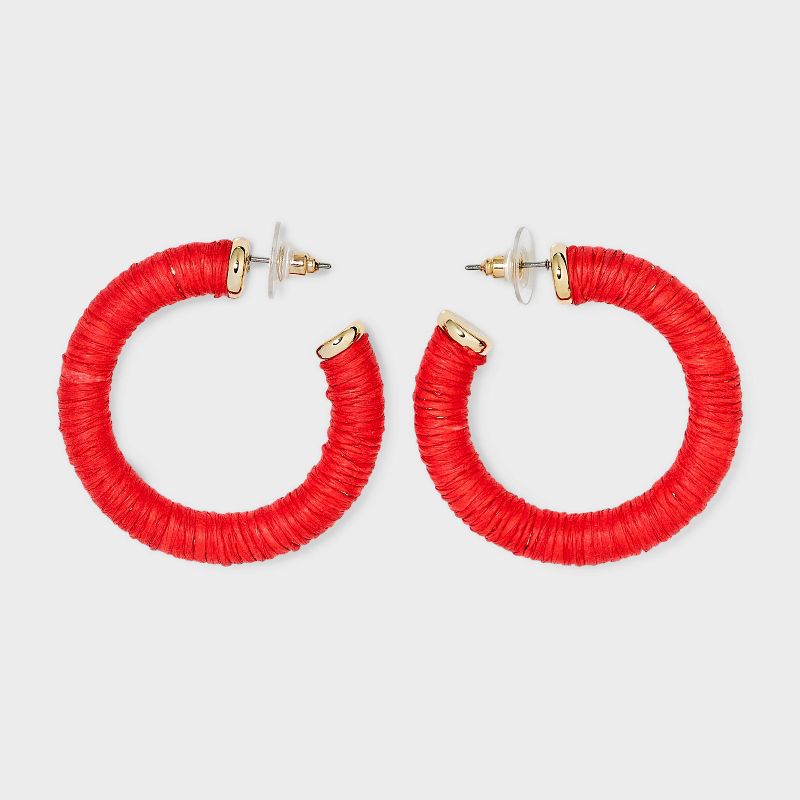 Post Hoop Raffia Cord Earrings - A New Day™, 1 of 5