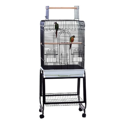 Black Steel Play Top Bird Cage with Removable Stand