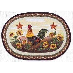 Earth Rugs Farmhouse Kitchen Oval Jute Placemat Morning Rooster 13"x19" - 1 of 3