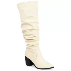 Journee Collection Womens Pia Tru Comfort Foam Wide Calf Stacked Heel Over The Knee Boots, Bone 8.5