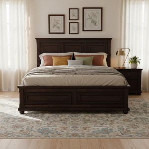 Merax Traditional Town and Country Style Pinewood Queen Bed with Decorative Fretwork and Grooved Panels - 1 of 4