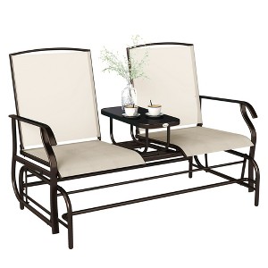 Aghana Digitals 2-Person Outdoor Glider Bench with Center Table, Steel Frame & Breathable Mesh - 1 of 4