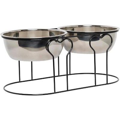 Medium Black Wrought Iron Stand with Double Stainless Steel Feeder Bowls
