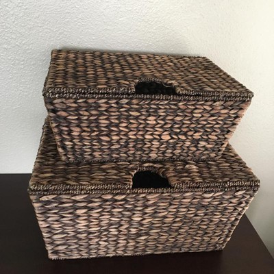 Casafield Set Of 2 Water Hyacinth Lidded Storage Baskets (medium/large),  Multipurpose Organizer Totes With Tapered Bottoms : Target