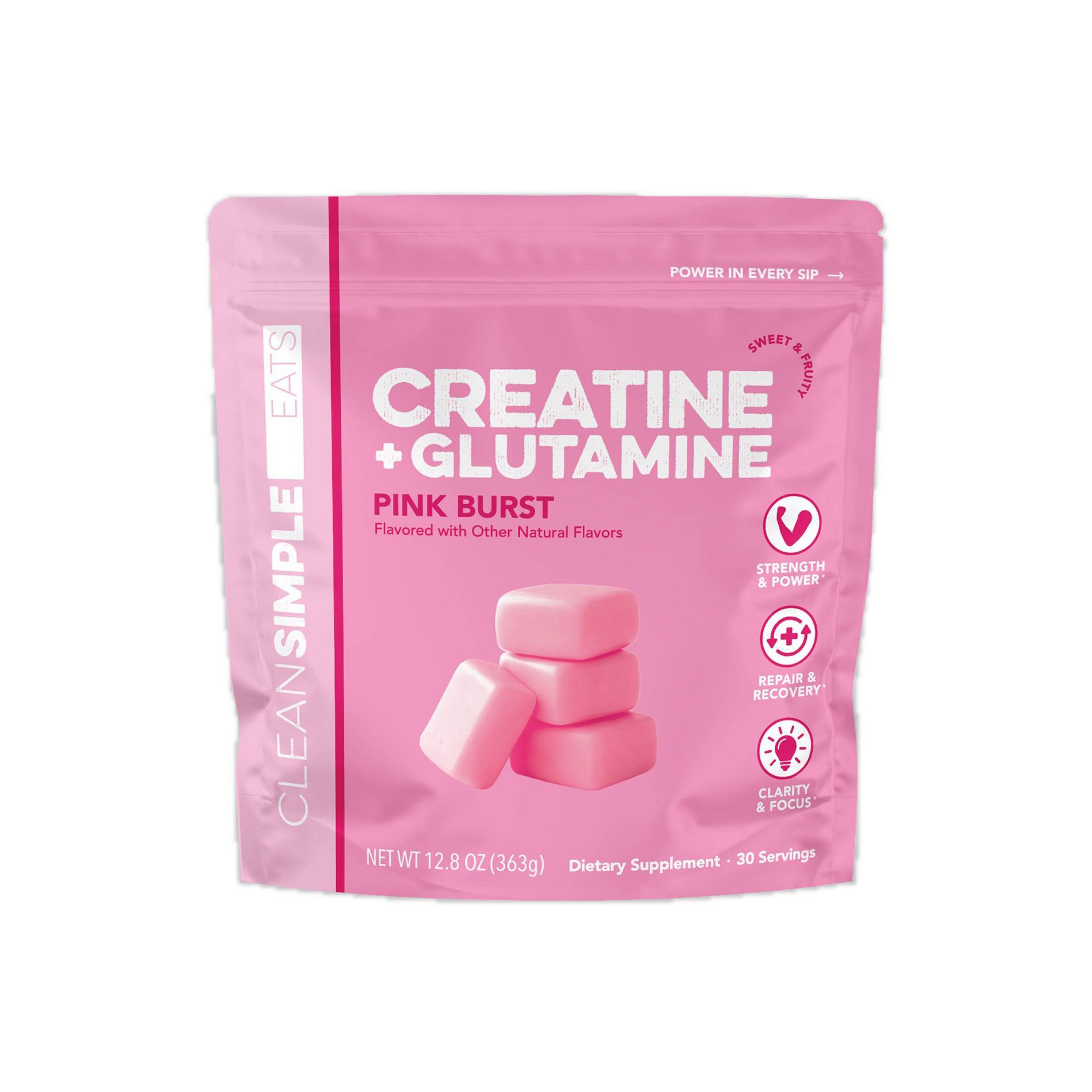 Clean Simple Eats Creatine + Glutamine Pink Burst - 12.8oz/30 servings