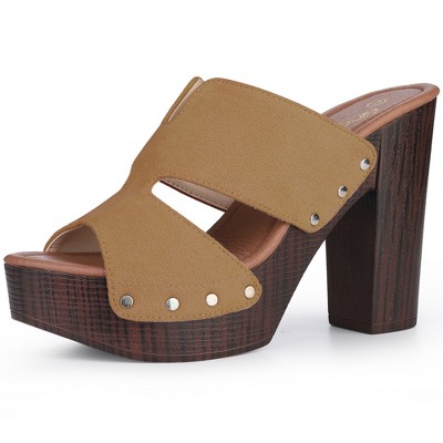 Perphy Women's Platform Slip-on Block High Heels Slides Mule Sandals