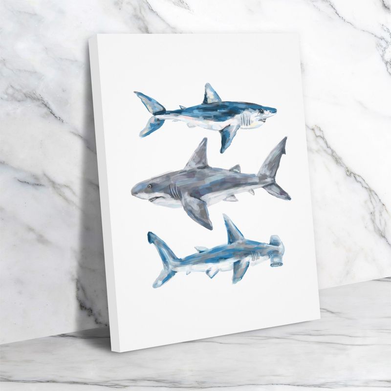Americanflat Animal Minimalist Painted Shark Trio 1 By Jetty Home Wrapped Canvas, 4 of 9