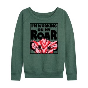 Women's - Disney - I'm Working on my Roar Lightweight French Terry Wide Neck Long Sleeve Shirt - 1 of 4