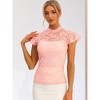 INSPIRE CHIC Women's Elegant Floral Lace Short Sleeve Keyhole Back Semi-Sheer Top - 2 of 4