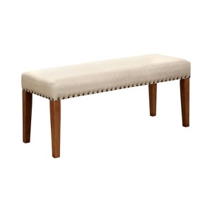 Logan Nailhead Trimmed Fabric Padded Dining Bench Natural Tone - Sun & Pine, Beige