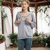Anna-Kaci Women's Lace Up Criss Cross V Neck Hoodies Long Sleeve Top - 2 of 4