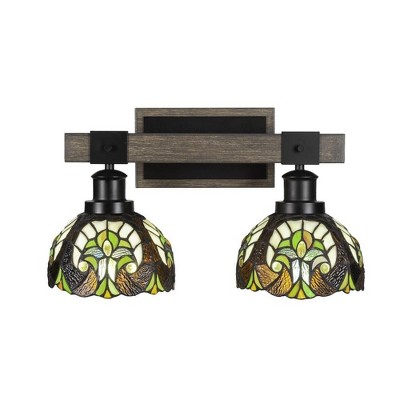 Toltec Lighting Tacoma 2 - Light Vanity in  Black/Painted Wood with 7" Ivory Cypress Art Glass Shade