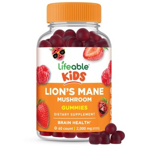 Lifeable - Lion’s Mane Gummies for Kids, Brain Support Supplement with Lion’s Mane Mushroom, Vegan, Kosher, Non-GMO Kids Mushroom Gummies, 60 Gummies - 1 of 4