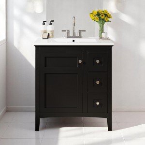 Mshliw 30 Inch Bathroom Vanity with Ceramic Sink, Solid Wood Frame Freestanding Cabinet with 3 Drawers, Soft Close Doors, Modern Storage Vanity - 1 of 4