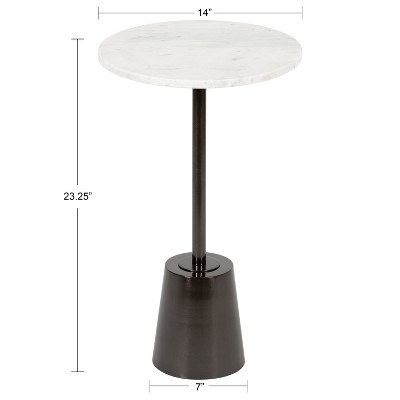 Tira 17" Pewter and White Marble Round Side Table