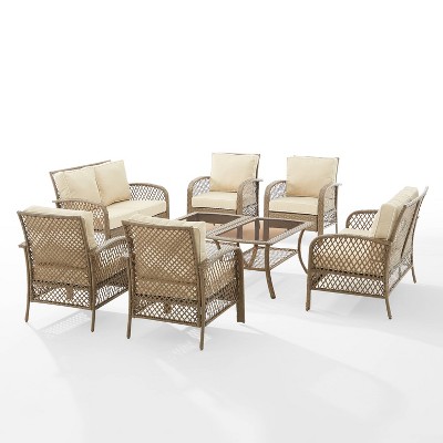 Tribeca 8pc Outdoor Wicker Conversation Set - Sand/Driftwood - Crosley