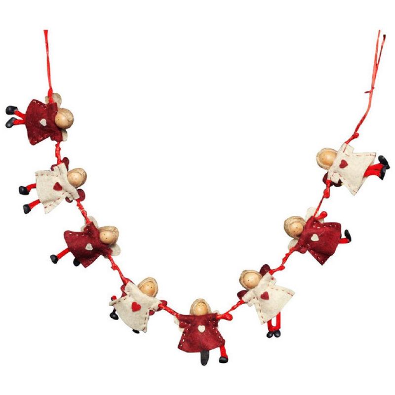 Northlight 2' x 4" Unlit Plush Red and Beige Joined Hands Angel Dolls Christmas Garland, 3 of 4