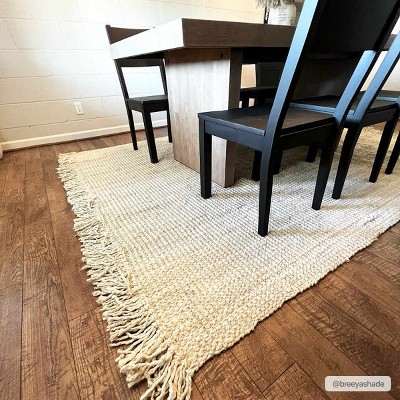 Beige Handwoven Jute Area Rug with Natural Fringe, 3' x 5'