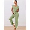 cheibear Women's Short Sleeve Top with Long Pants Modal Casual 2 Piece Loungewear Set - 2 of 4