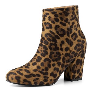Allegra K Women's Round Toe Side Zip Chunky Heel Ankle Boots - 1 of 4