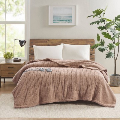 Full Size Brown Sherpa Reversible Heated Blanket