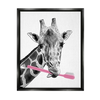 Stupell Industries Funny Animal Bathroom Toothbrush Framed Floater Canvas Wall Art