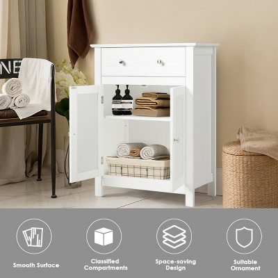 White Freestanding Bathroom Storage Cabinet with Adjustable Shelving