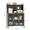 DOMETOUR Carbon Steel Kitchen Storage Cabinet, Microwave Stand, Bakers Racks for Kitchens with Storage, Transparent Flap Door Design - 2 of 4