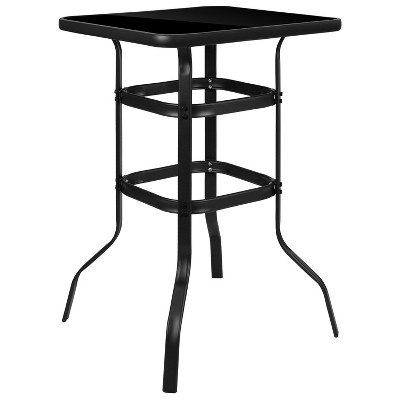 Photo 1 of 2 PACK Flash Furniture Barker 27.5" Square Black Tempered Glass Bar Height Metal Patio Bar Table