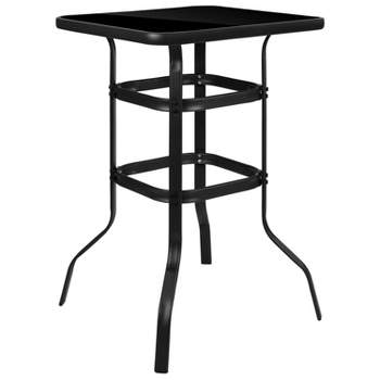 Flash Furniture Barker 27.5" Square Black Tempered Glass Bar Height Metal Patio Bar Table