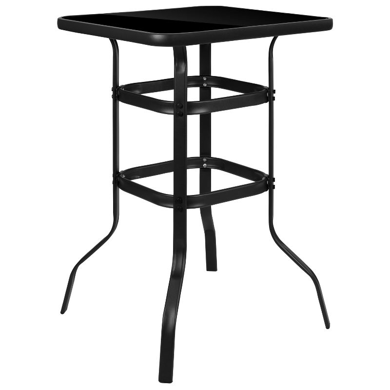 Flash Furniture Barker 27.5" Square Black Tempered Glass Bar Height Metal Patio Bar Table, 1 of 11