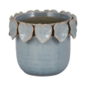 Ceramic Planter with Handcrafted Leaf Rim Design, Indoor or Outdoor Garden Decor, Decorative Plant Container for Home Office Patio Display - 1 of 4