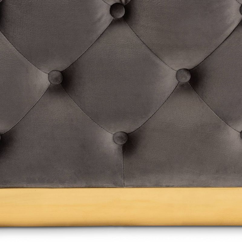 Verene Velvet Upholstered Square Cocktail Ottoman Gray/Gold - Baxton Studio, 5 of 8