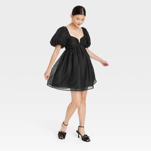 Women's Balloon Short Sleeve Organza Baby Doll Dress - A New Day