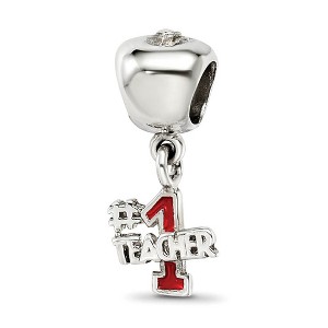 Black Bow Jewelry Sterling Silver Apple with #1 Teacher Dangle Bead Charm - 1 of 4