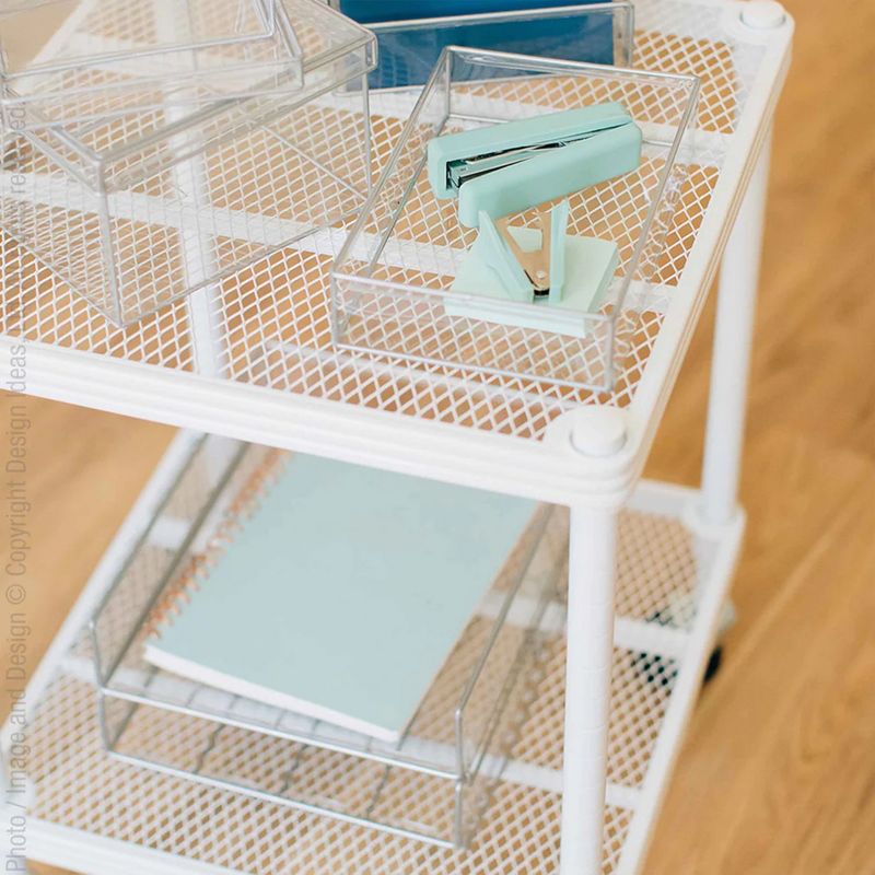 Design Ideas MeshWorks 2 Tier Wheeled Metal Storage Printer Cart Shelving Unit Rack for Kitchen or Office Organization, 17.7" x 17.7" x 23.6", White, 5 of 7