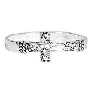 Dicksons Sacred Verse John 3:16 Engraved Tree of Life Horizontal Cross Women's One Size Silver Plated Stainless Steel Everyday Four-Tile Stretch - 1 of 4