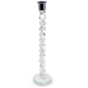 HomeRoots 14" Clear And Silver Geo Stacks Crystal Tabletop Taper Candlestick - 1 of 4