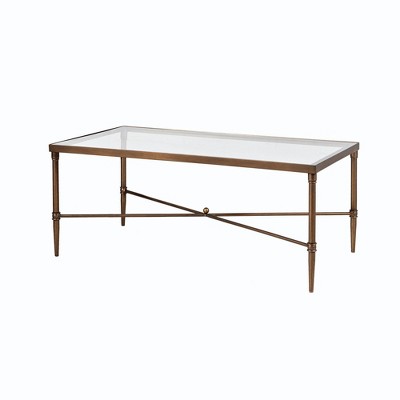 Bronze Rectangular Glass Top Cocktail Table with X-Base