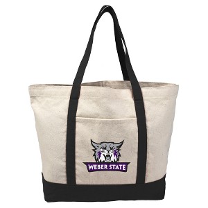 Weber State University Primary Logo Canvas Tote Bag With External Pocket, Reusable Shoulder Bag for Shopping, School, Beach, Black - 1 of 4