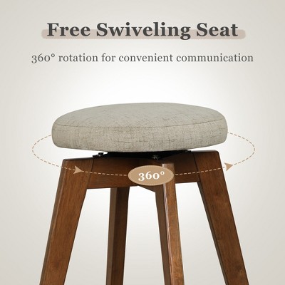 26" Brown Metal Backless Swivel Barstools with Linen Seat